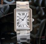 V9 Factory Faux Cartier Tank Automatic Mens Watch Stainless Steel With White Dial